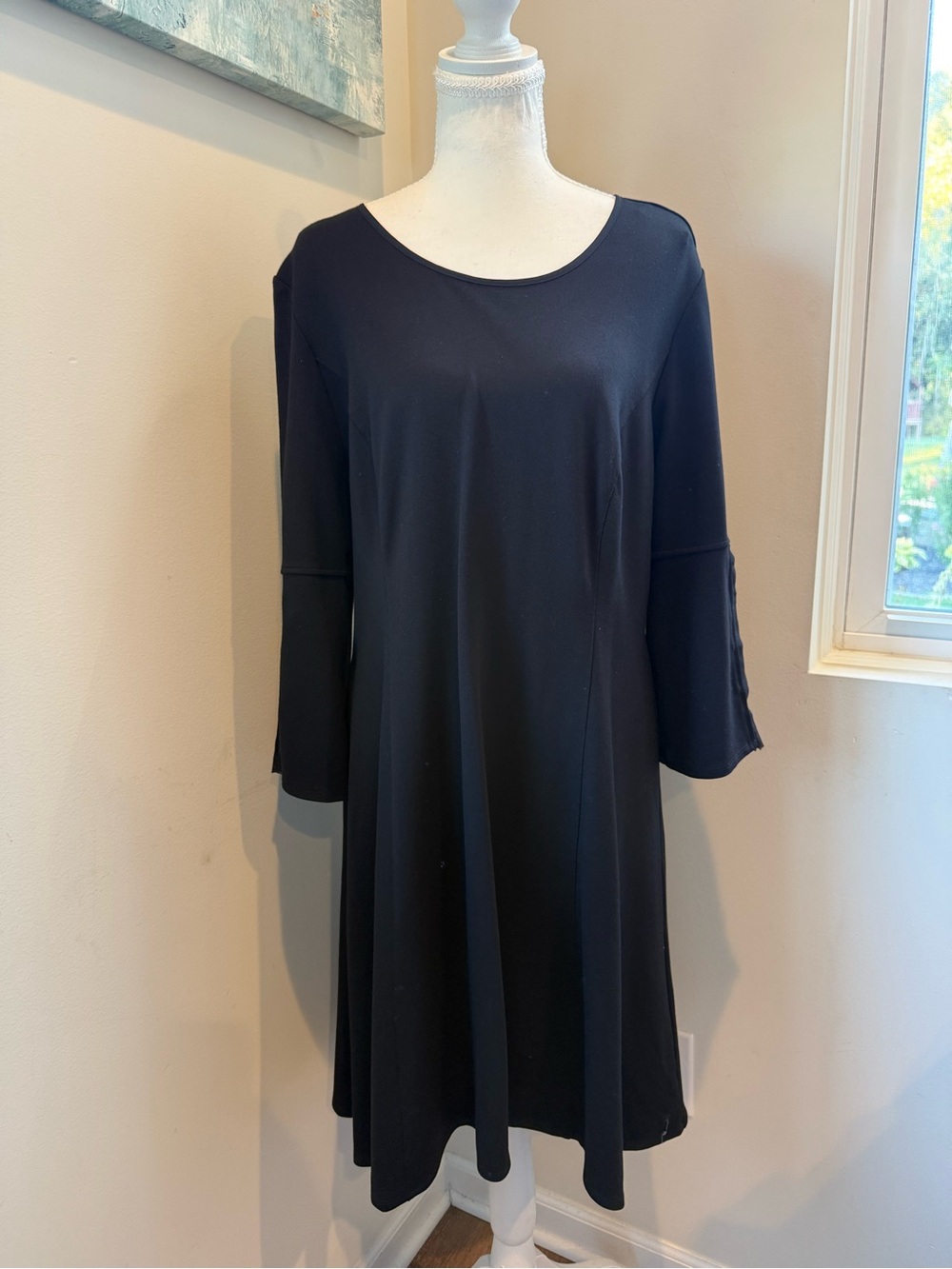 H by Halston Black Scoop Neck A-Line Dress 14p